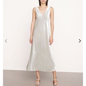 NWT Vince Ruched V-Neck Sleeveless Silver Maxi Dress